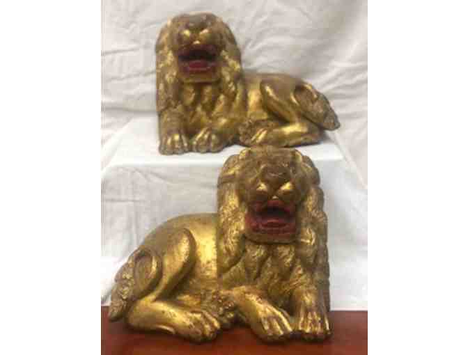 Wooden Lions in Lacquered Gilded Wood - Indonesian