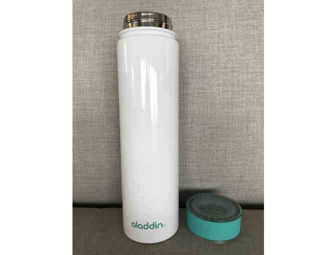 Aladdin White and Turquoise Stainless Steel Insulated Water Bottle