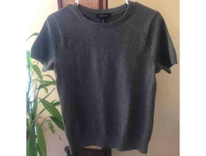 Short Sleeve Charcoal Cotton Sweater, Size Small