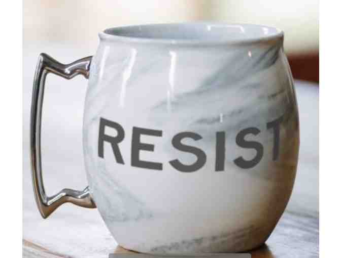 Tin Parade ~ 2 Stylilsh Ceramic Coffee Mugs with 'RESIST'