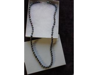 Black Irridescent Freshwater Pearl Necklace with Silver Clasp