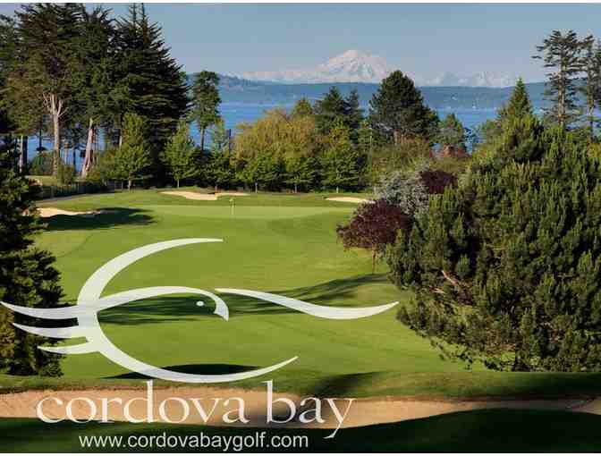 One foursome with carts at Cordova Bay Golf Course in Victoria, BC.