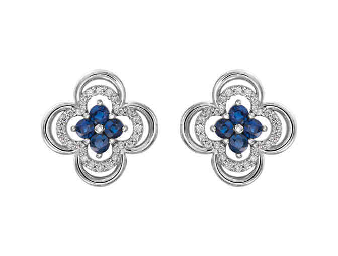 14k Diamond Blue Sapphire Clover Earrings
