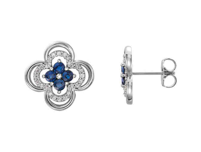 14k Diamond Blue Sapphire Clover Earrings