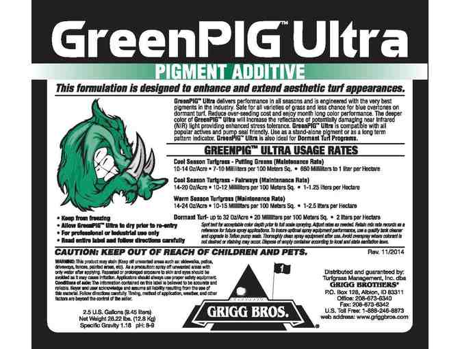 One 5-gallon case of GreenPig Ultra Turf Pigment