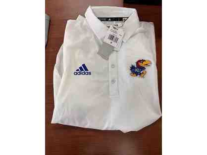 1 Men's White Small KU Polo and 1 Grey Small KU Golf T-Shirt