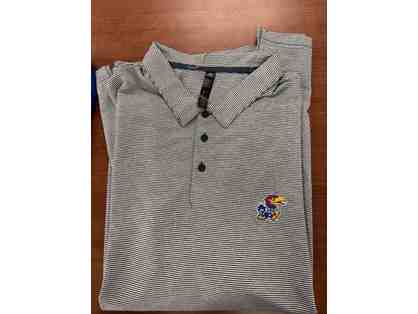 1 Men's Grey Striped XXL KU Golf Polo and 1 Jayhawk Headcover