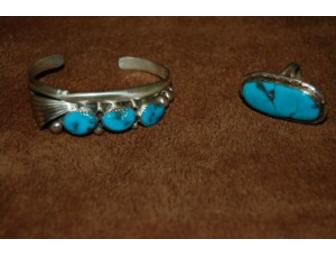 Native American Silver & Turquoise Ring & Bracelet