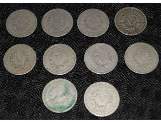 Lot of Ten (10) Liberty Head or 'V' Nickels (early 1900's)