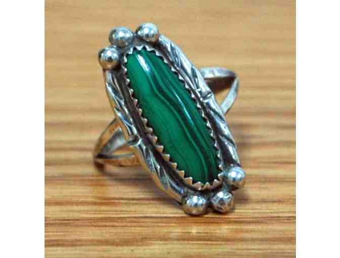 Sterling Silver and Malachite Ring - Size 7.5