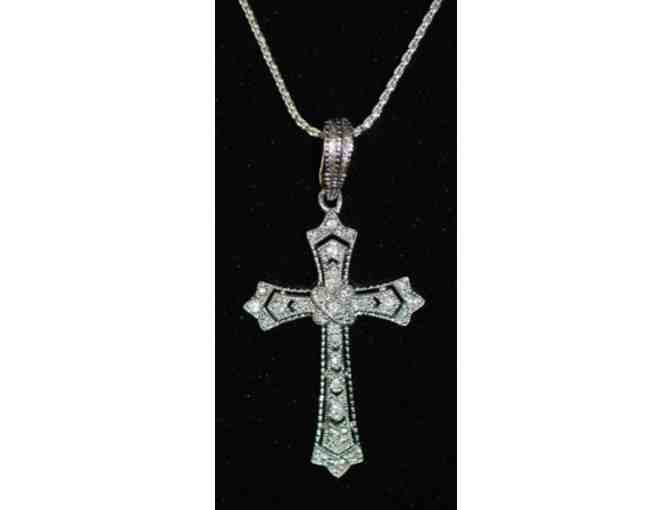 Sterling Silver Cross Pendant with Diamond Accents