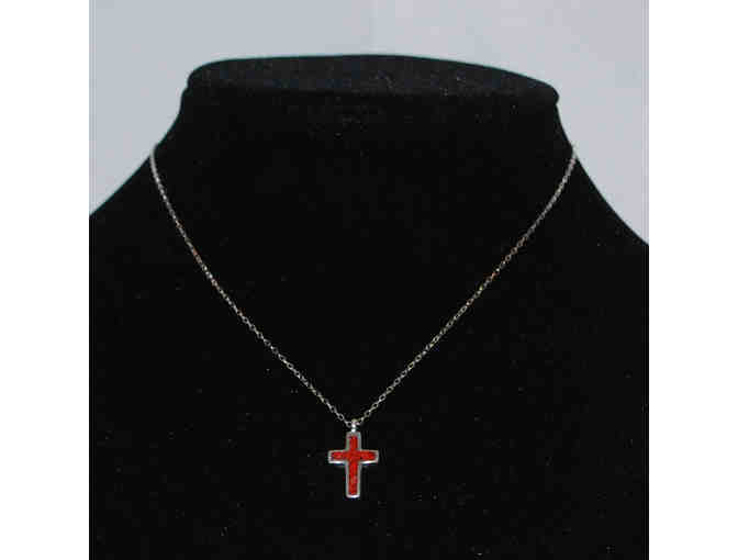 Reversible Coral & Turquoise Cross Necklace