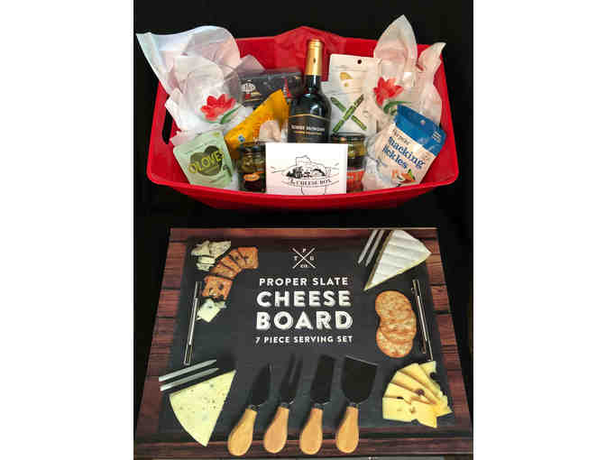 $25 Cheese Box GC, Hand painted Wine Glasses, 7 Piece Cheeseboard & More