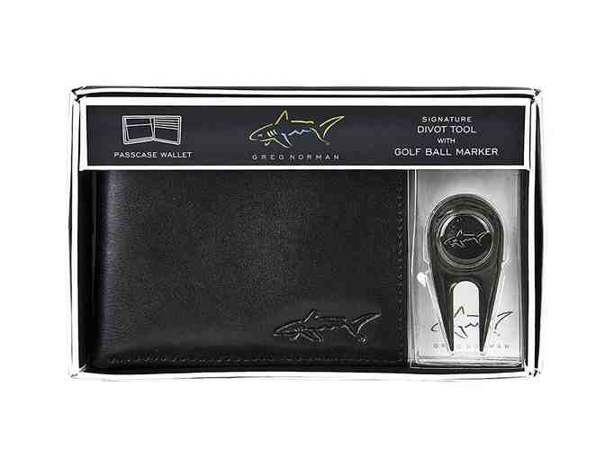Greg Norman Passcase Leather Wallet with Golf Divot Tool and Ball Marker