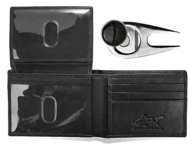 Greg Norman Passcase Leather Wallet with Golf Divot Tool and Ball Marker