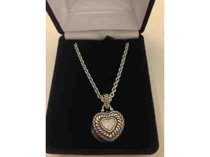 Lady's Two-Tone 18 Karat & Sterling Silver Pave Diamond Heart Pendant