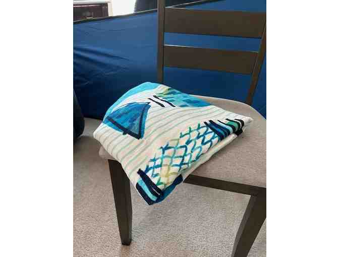BEACH TOWEL: Luxury Oversized, Blue/White (72" x 36") - Photo 5
