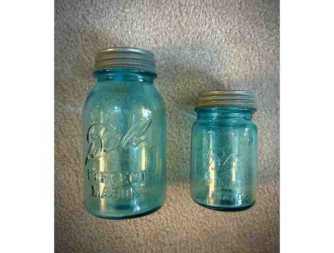 BALL JAR (1920's) - Large BLUE AQUA, Original Zinc Lids - Photo 3
