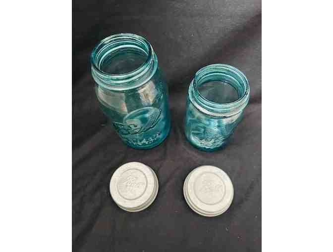BALL JAR (1920's) - Large BLUE AQUA, Original Zinc Lids - Photo 5