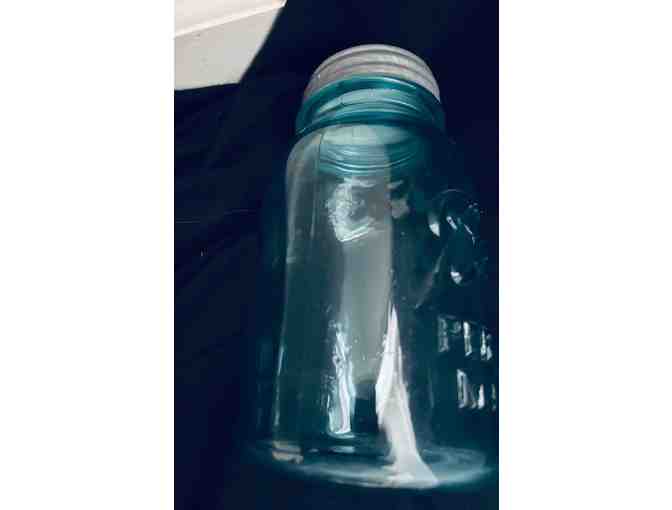 BALL JAR (1920's) - Large BLUE AQUA, Original Zinc Lids - Photo 6