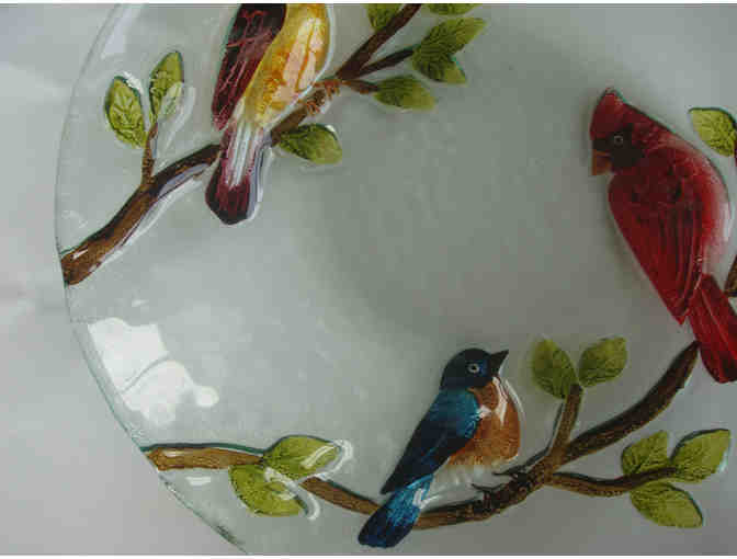 Painted Glass Birdbath or Centerpiece Bowl