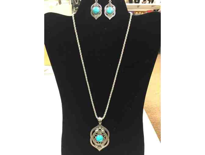 Cracked Turquoise on Vintage Silver Necklace, Bracelet, Earring Set