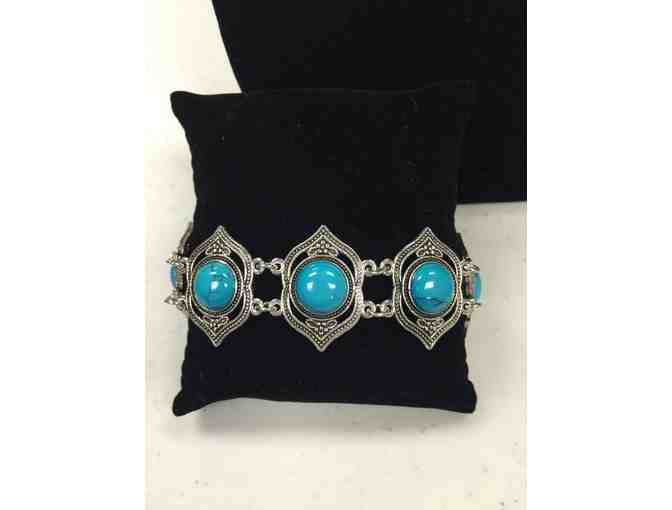 Cracked Turquoise on Vintage Silver Necklace, Bracelet, Earring Set