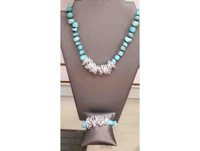 Adena Accents Turquoise and Silver Necklace/Bracelet Set - Photo 1
