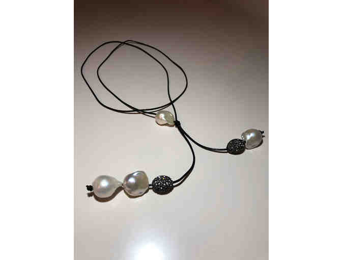 Jewelry: 40' adjustable pearl and crystal leather necklace-2