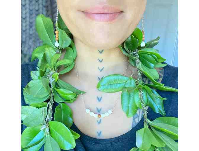 Iliahi Pikake Earrings and Necklace Set from PoMahina Designs