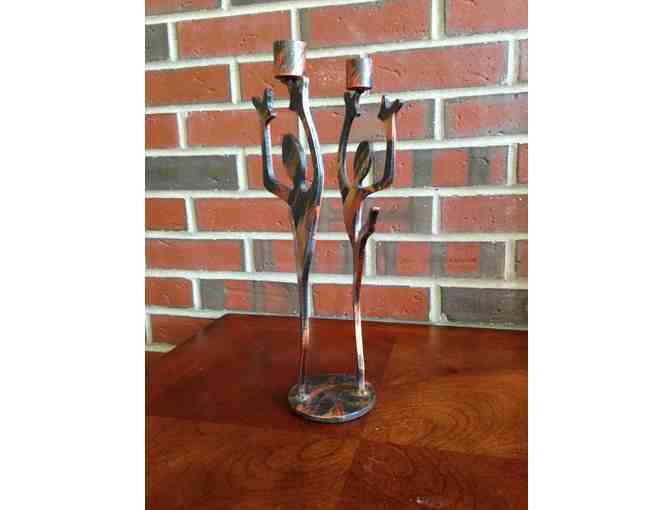 Forged Metal Designer Two-Candle Holder