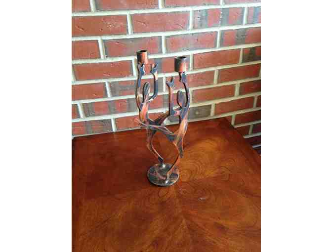 Forged Metal Designer Two-Candle Holder
