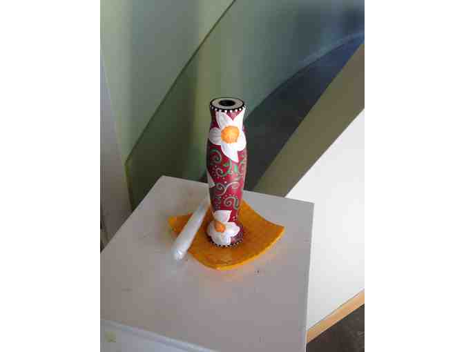 Hand-painted Candlestick and Vintage Yellow Plate