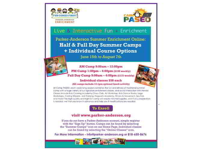 Camp P.A.S.E.O (Parker-Anderson Summer Enrichment Online)-1 full week