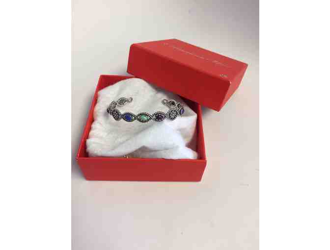 Delicate Silver Cuff Bracelet with Gemstones - Photo 1