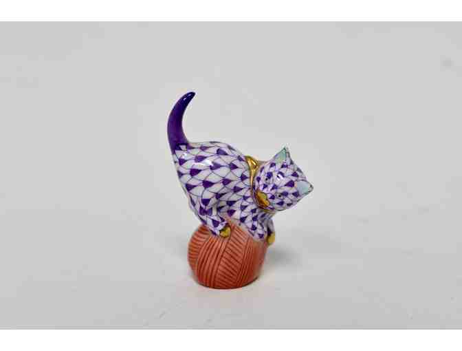 'Mischievous Cat' Hand Painted Lavender Porcelain Cat Figurine by Herend