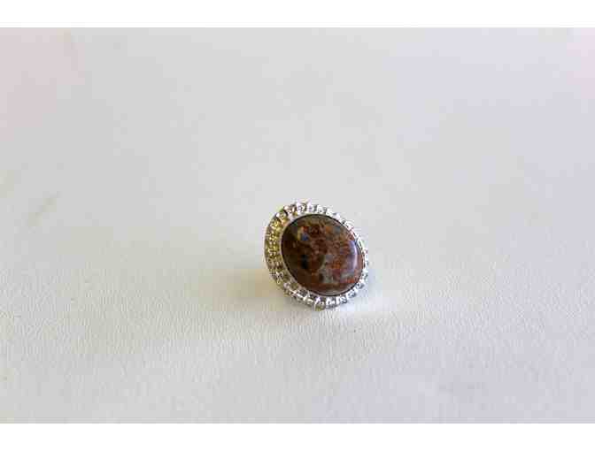 Dark Tan Sterling Silver Five-Gemstone Necklace and Brown Sterling Silver Statement Ring