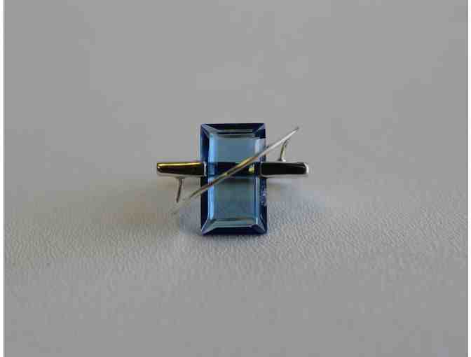 Unique Silver Ring with Metal Detail over Blue Quartz Stone