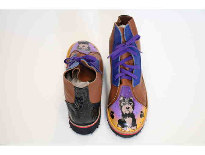 Handmade, One-of-a-kind, Leather Shoes with Handpainted Yorkie Art on Toes - Size 10