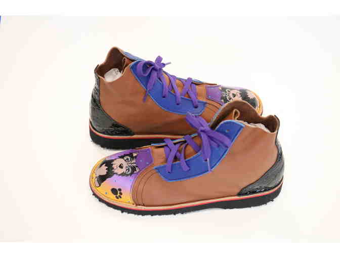 Handmade, One-of-a-kind, Leather Shoes with Handpainted Yorkie Art on Toes - Size 10