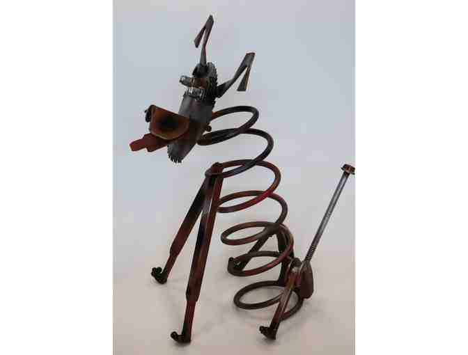 Large Welded Metal Dog Sculpture with Wagging Tail
