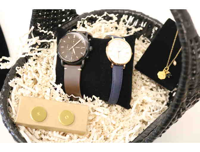 His and Hers Fossil Watches with Cufflinks and Lucky Dog Necklace