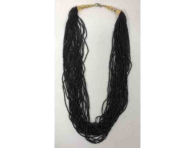 Multi-Strand Black Seed Bead Necklace