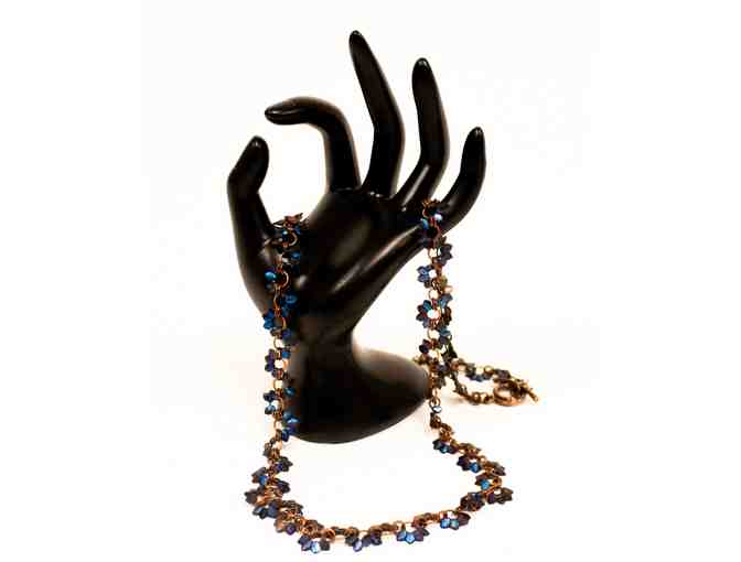 Handcrafted Necklace with Copper Rings and Iridescent Glass Beads