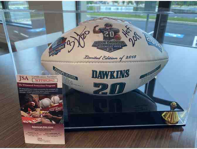 Brian Dawkins Autographed Football with Display Case
