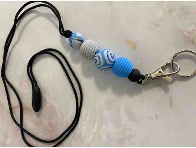 Blue Beaded Badge I.D. Lanyard by Rose Petalz Studio