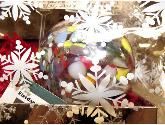 Day at the Spa Gift Basket, Two Handblown Glass Christmas Ornaments