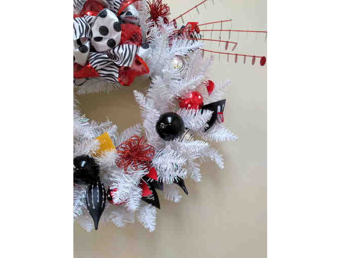 White Christmas Wreath, Red and Black Accents by Michael's Jewelry of North Wilkesboro