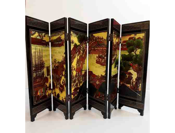 Chinese Symphonic Picture, Vintage MiniFolding Screen Reproduction of Masterpiece Qingming