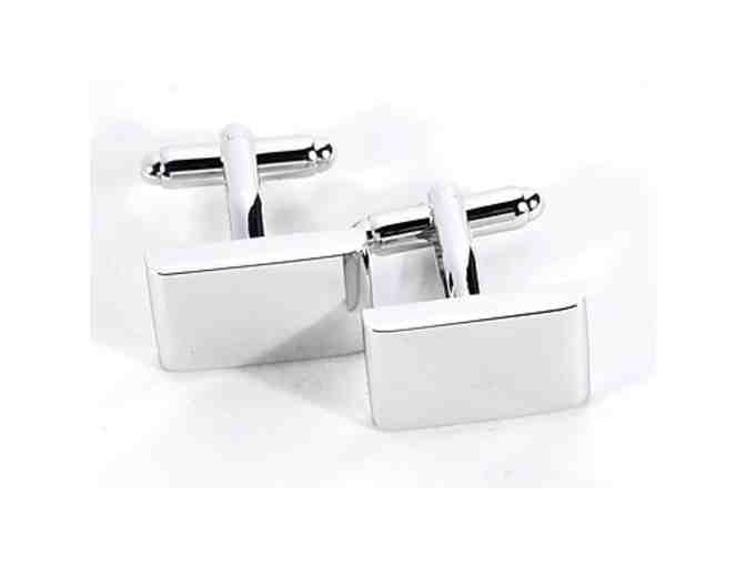 Rhodium plated cufflinks with rectangular design. - Photo 2